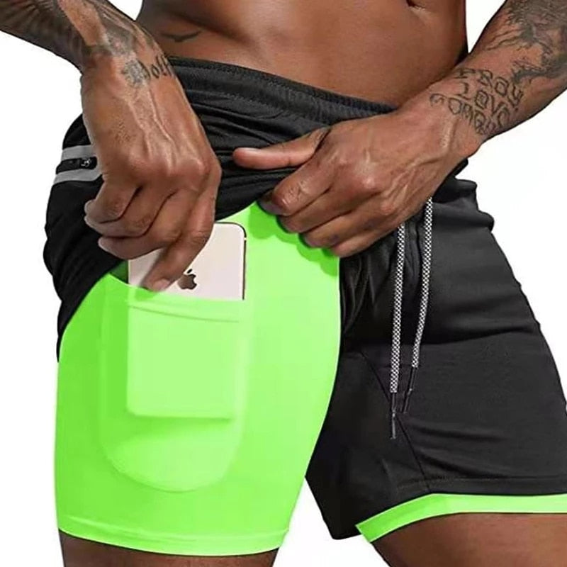 Men’s 2 in 1 Running Shorts with Pockets Quick Dry Breathable Active Gym Workout Shorts