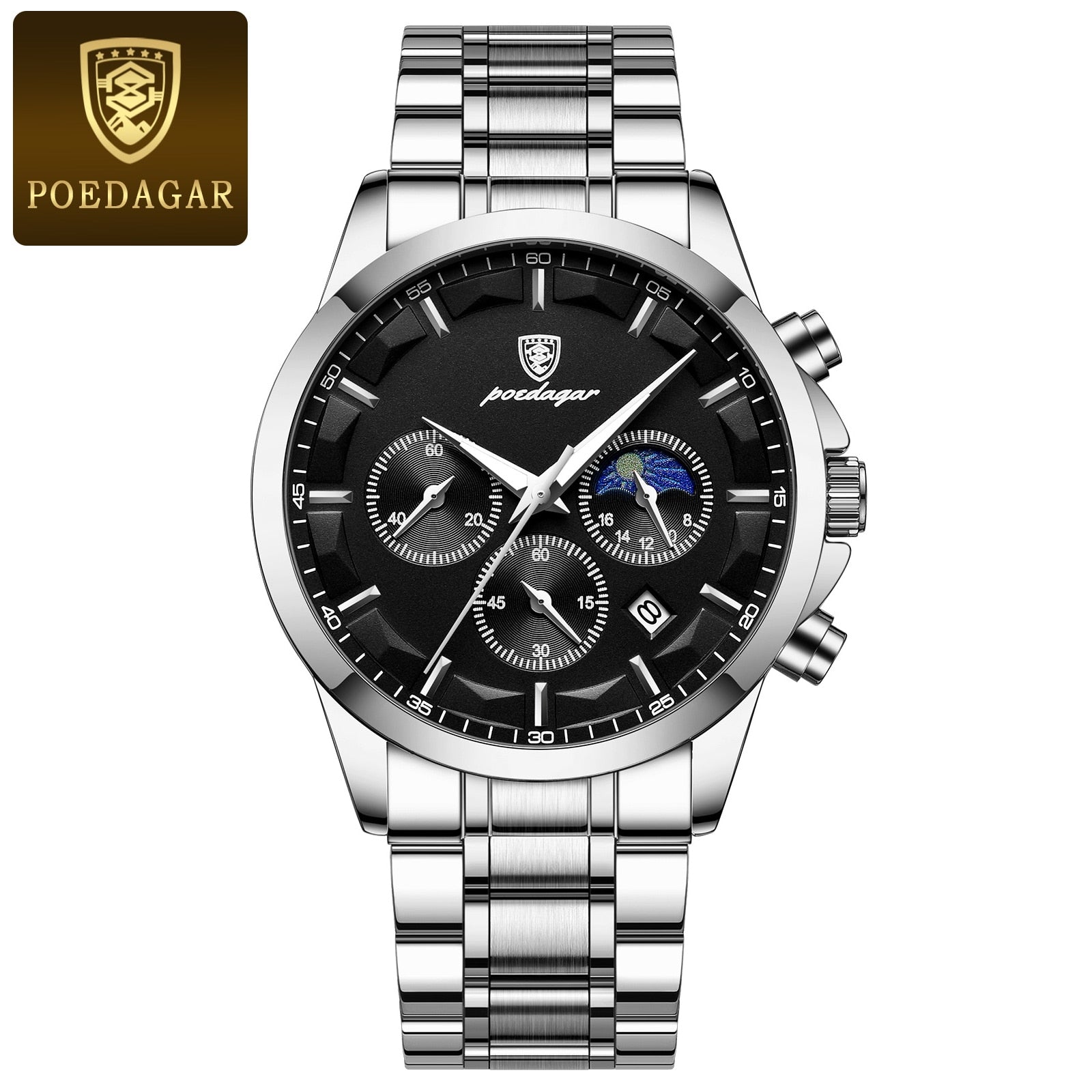 POEDAGAR Men Quartz Watch Luxury Sports Waterproof Chronograph Luminous Date Man Wristwatch Business Leather Men's Watches Clock
